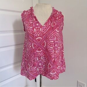 Vineyard Vines Pink Patterned Tassel V-Neck Sleeveless Top